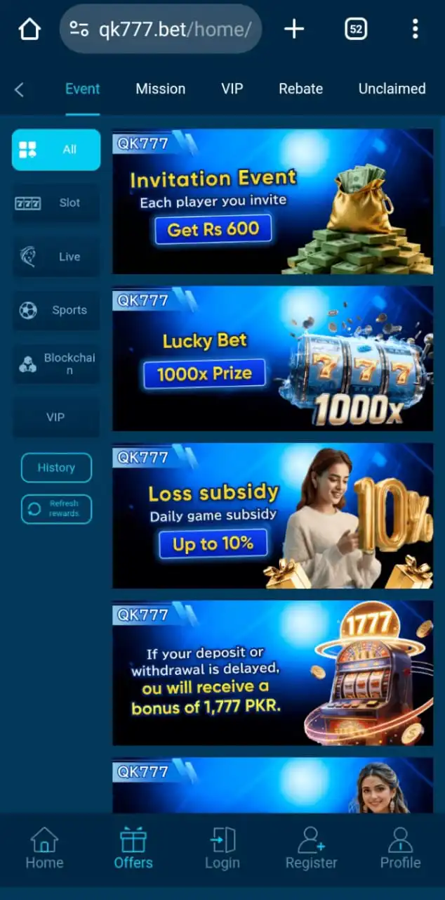 QK777 Game Rewords  and bonuses Page 