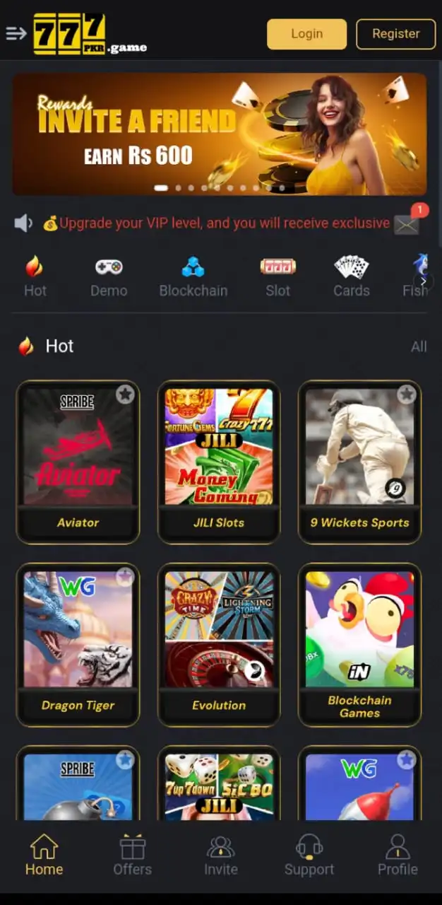 777 PKR Game Lobby Interface Games and rewords