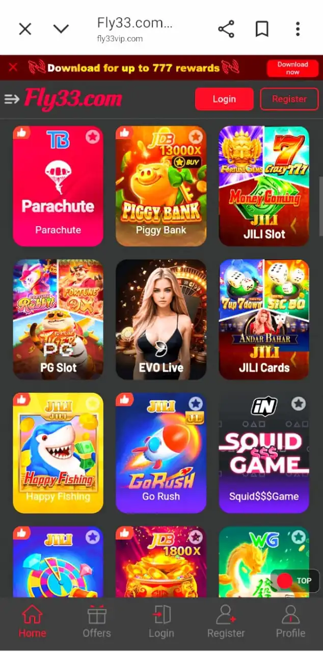 Fly33 Game Lobby with Different games