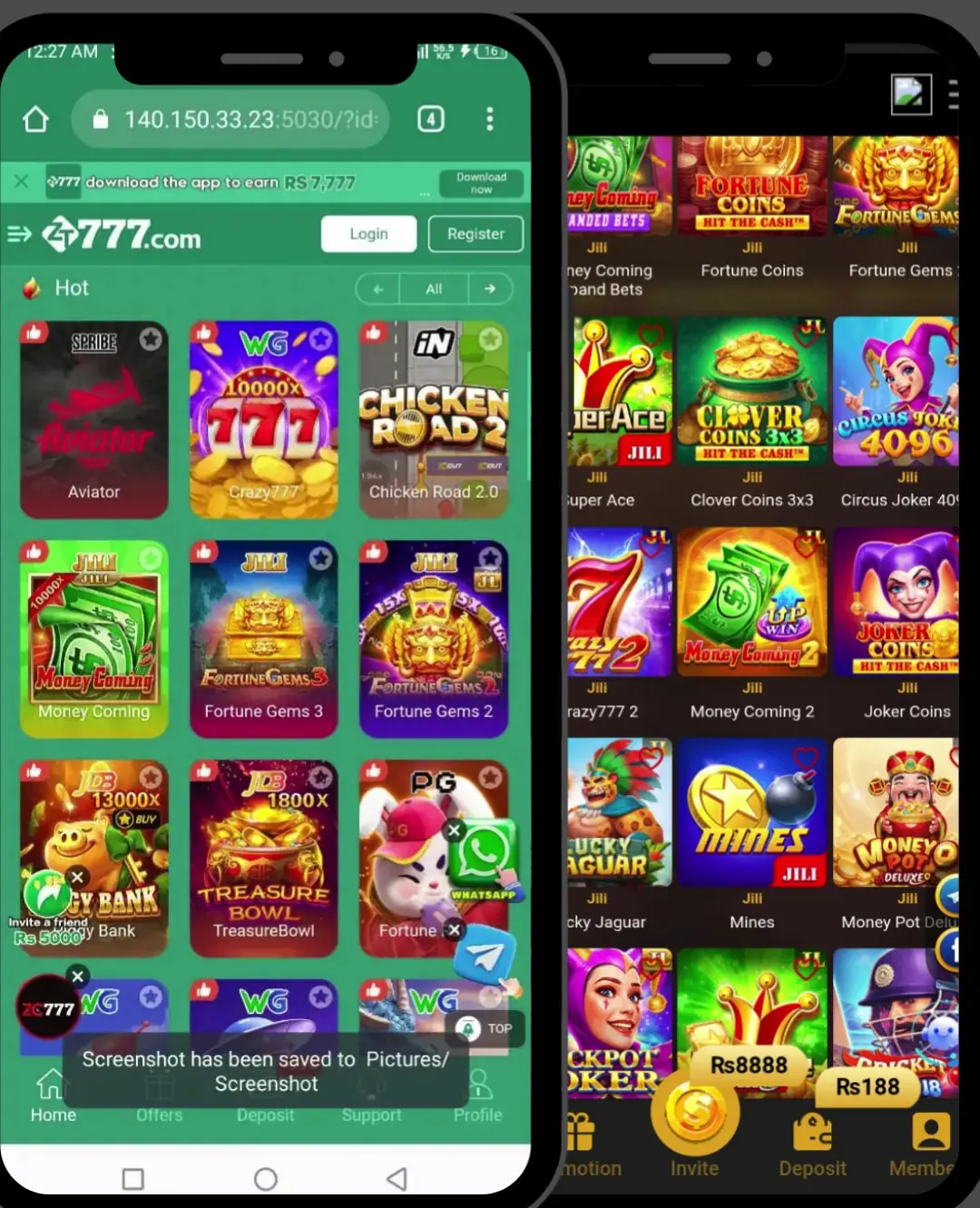 Zt777 Game lobby with different games and rewords